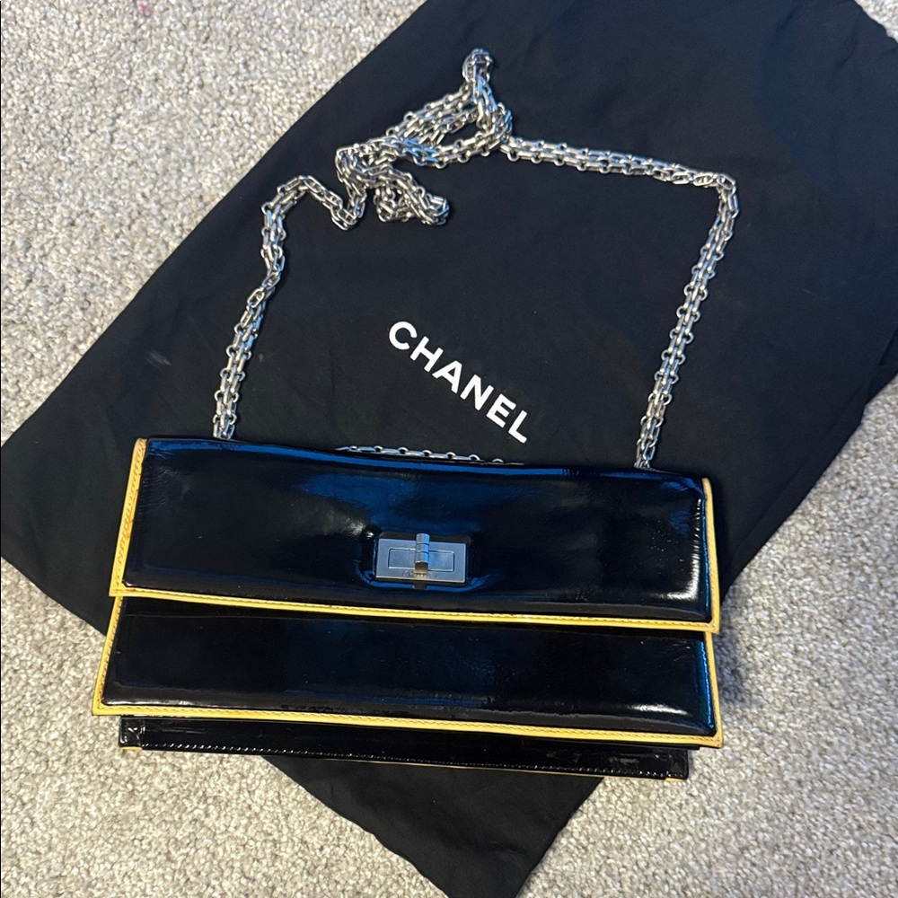 Chanel Black and Yellow Clutch with Chain